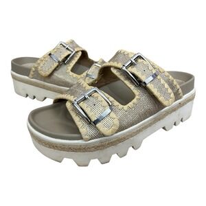 Shu Shop Slide Sandal Laura 8.5 Gold Woven Platform Open Toe Chunky Comfort Boho